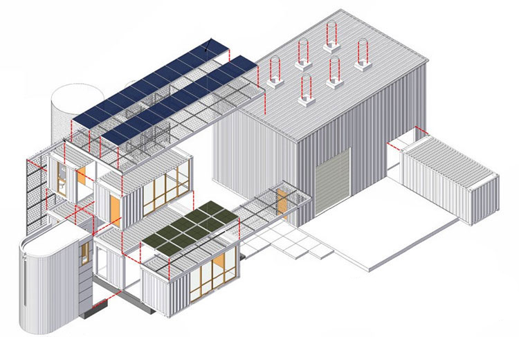 hybrid house 生态集装箱住宅立体构造图,集装箱房屋,集装箱活动房,住人集装箱,集装箱建筑