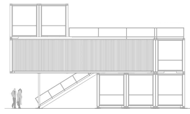 GAD 当代艺术馆侧立面图,集装箱房屋,集装箱活动房,住人集装箱,集装箱住宅,集装箱建筑