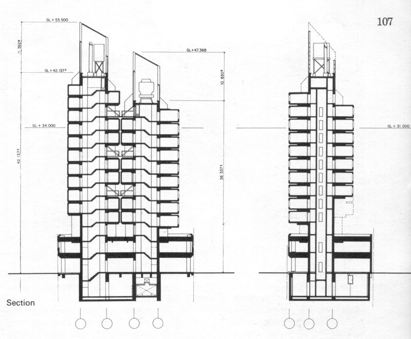 中银舱体楼立面图,盒子建筑