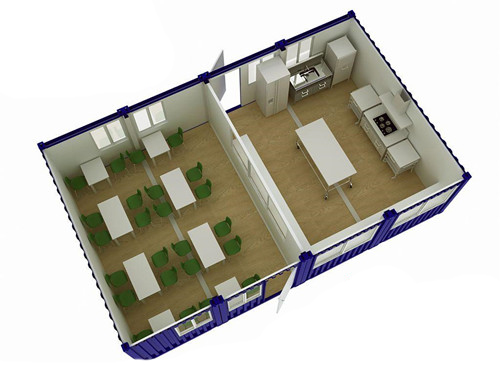 四个集装箱合并形成的一个餐饮空间