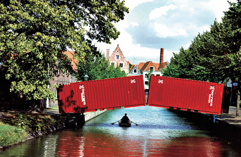 1990年荷兰霍恩河上的集装箱桥,集装箱建筑,集装箱房屋,集装箱住宅,集装箱活动房,住人集装箱,二手集装箱